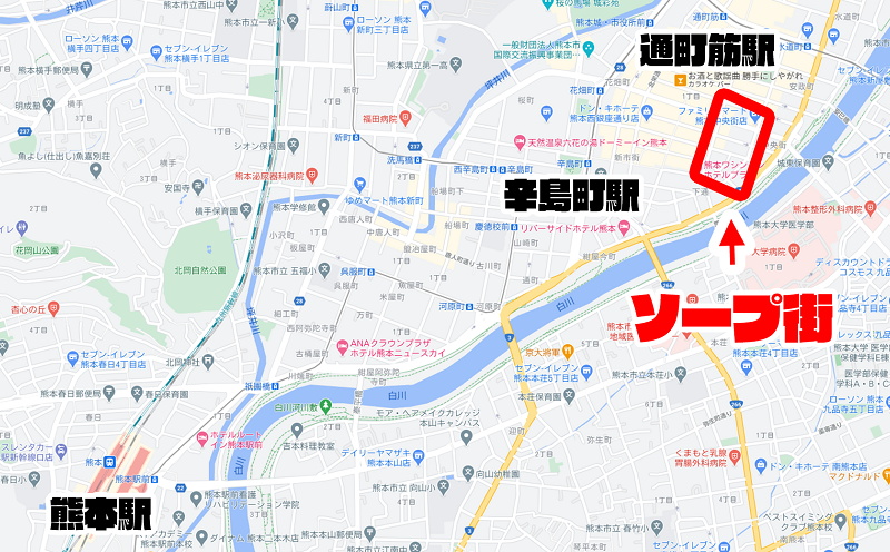 熊本のソープ街の地図